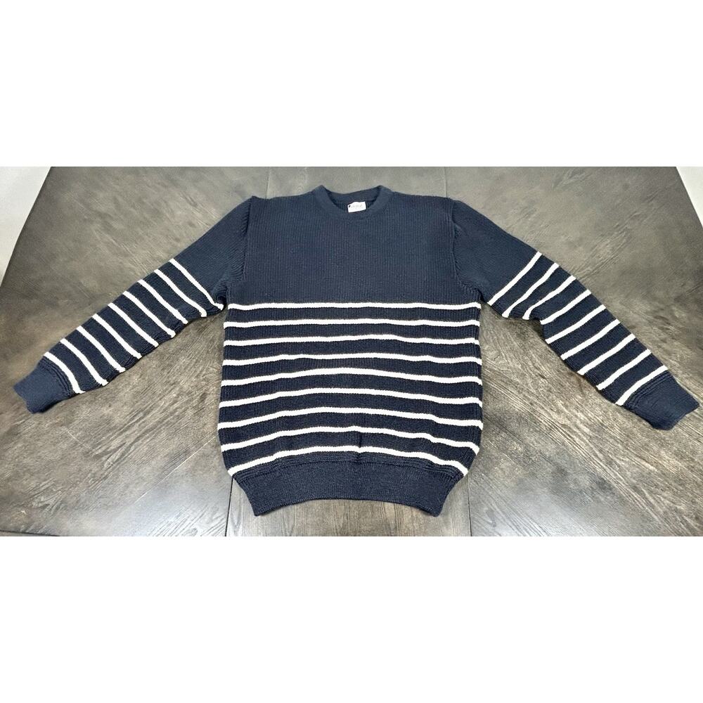 Heimat Signal Sweater Ink / Seashell Mariner Striped 100% Virgin Wool Men's XXL